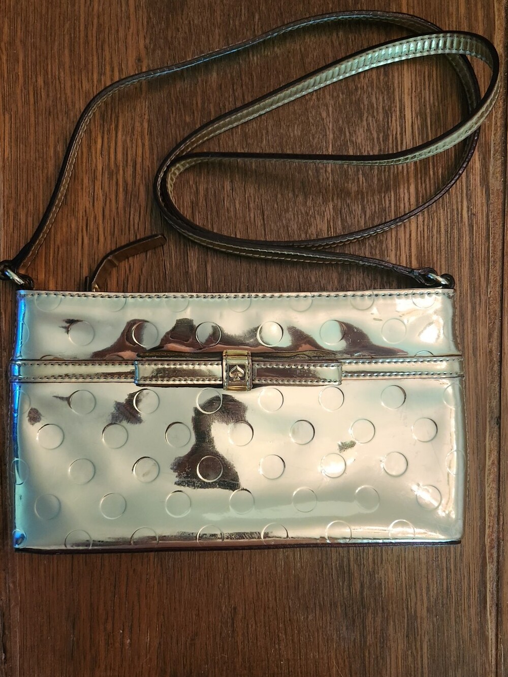 Kate Spade Camelia Street Metallic Gold Bow Polka Dot Crossbody Bag Y2k